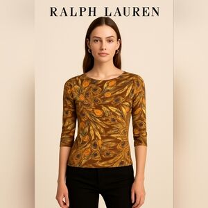 Ralph Lauren Peacock Feather Print Tee Shirt Size XS